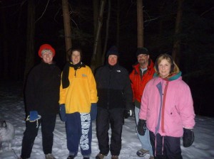A group of six members had a delightful time on the Very Fast Wed Night Hike on Dec 23rd as we walked a combo of plowed park road and crunchy snow covered trail for a 4 mile outing in the dark.  Afterwards a cup of hot chocolate in Orchard Park completed the evening.